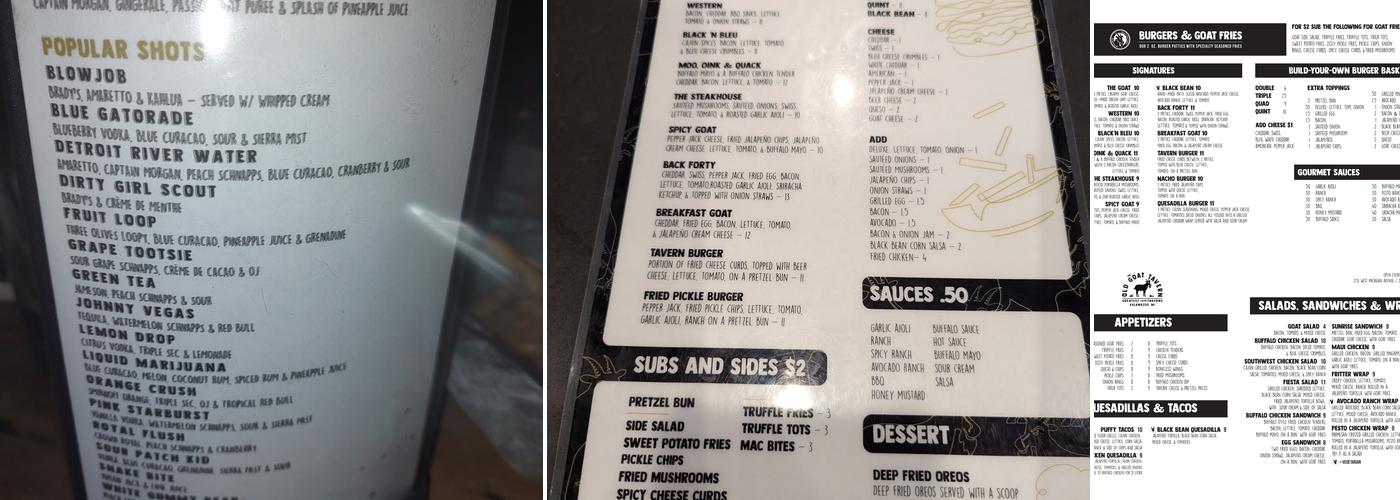 The Old Goat Tavern Menu