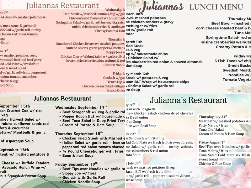 Julianna's Restaurant Menu