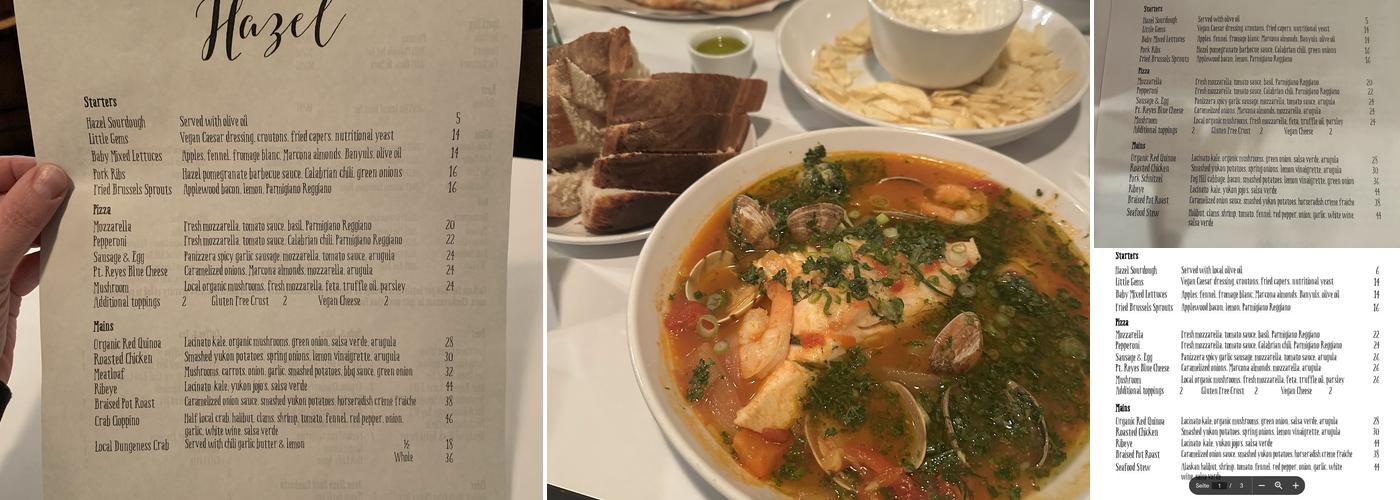 Hazel Restaurant Menu
