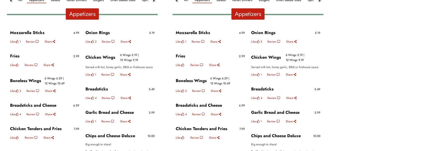 Andiamo's Pizza Menu