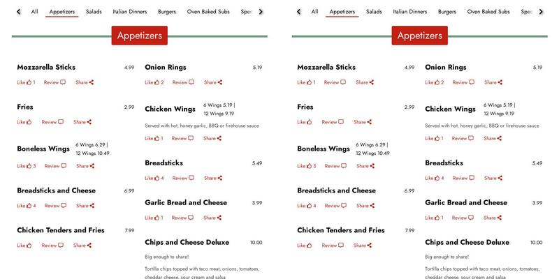 Andiamo's Pizza Menu