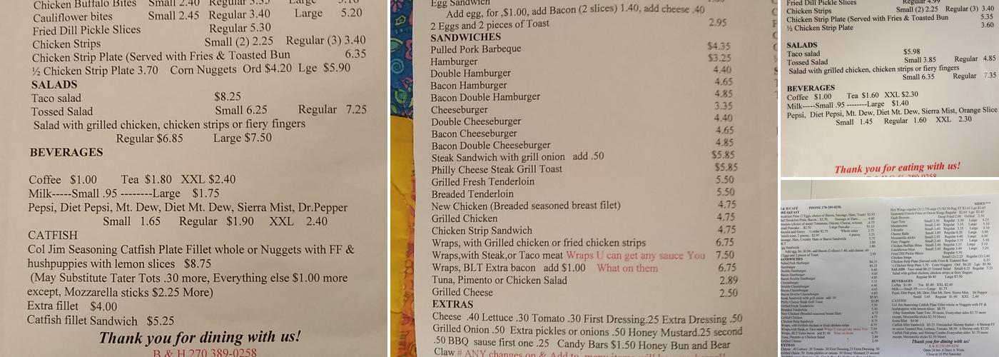 B & H Restaurant Menu