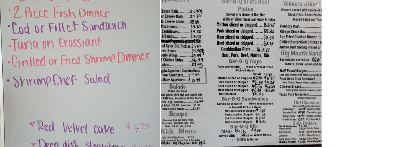 Peak Brothers Bar-B-Q Restaurant Menu