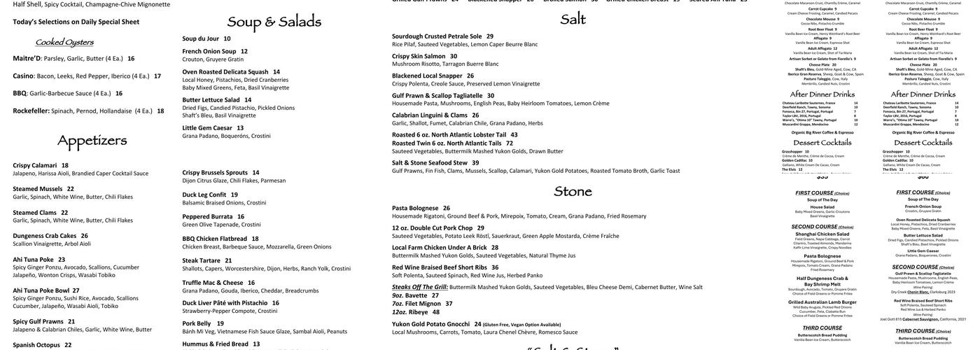 Salt & Stone Menu