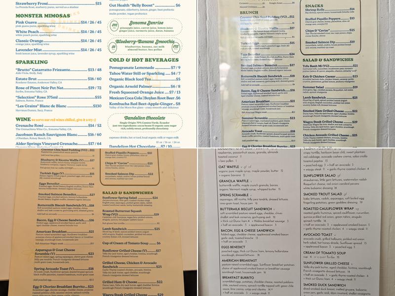 Sunflower Caffé Menu