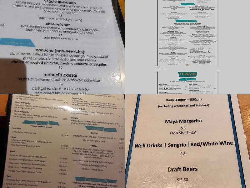 Maya Restaurant Menu