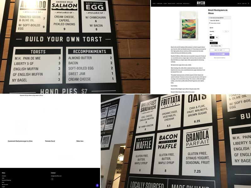 Avid Coffee Menu