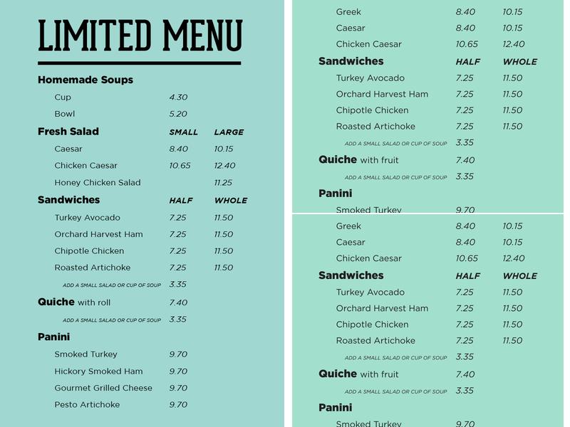 Chapbook Cafe at Schuler Books Menu