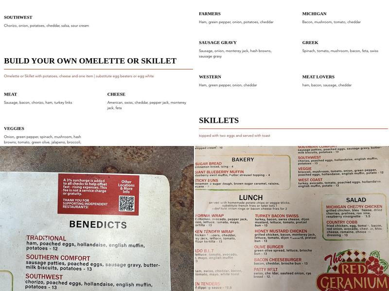 The Red Geranium Cafe Menu