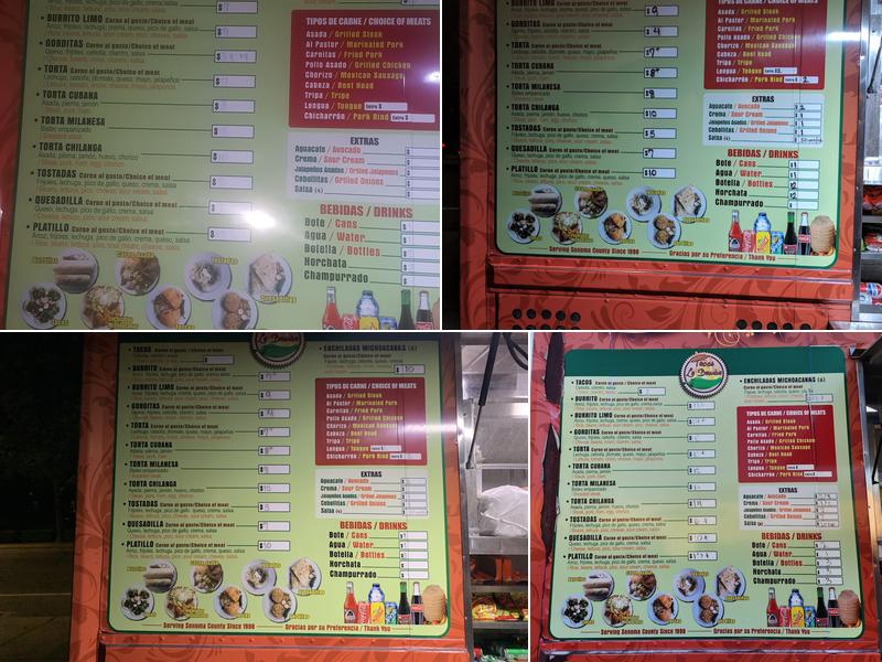 La Bamba Taco Truck Menu