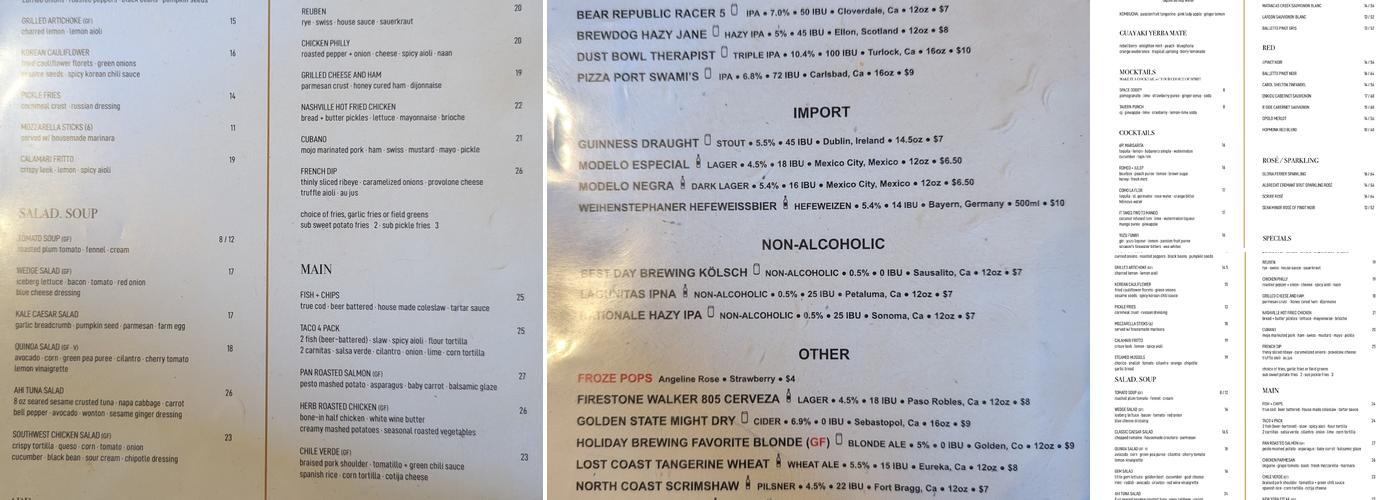 HopMonk Tavern Sonoma Menu