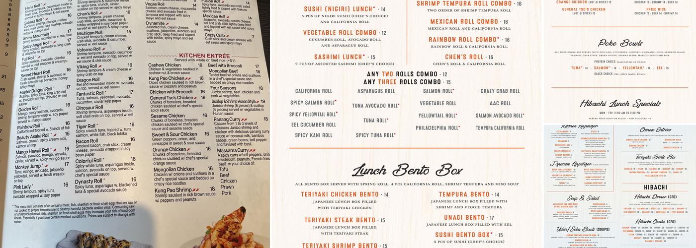 Sakura Japanese Steakhouse Menu