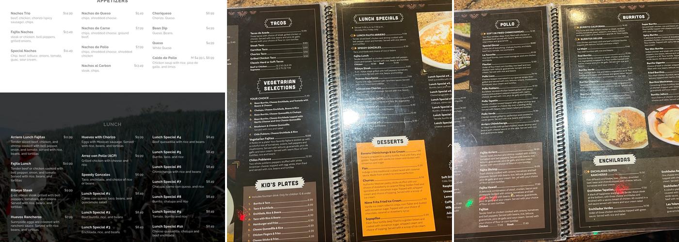 Real Arriero Mexican Bar & Grill Menu