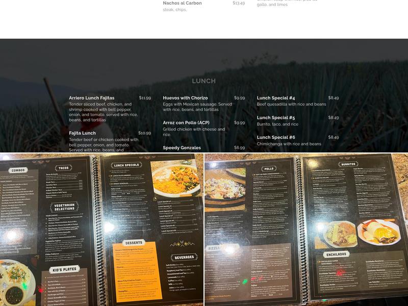 Real Arriero Mexican Bar & Grill Menu