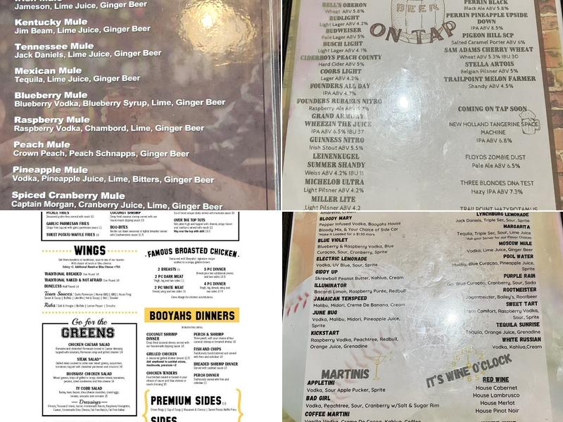 Booyahs Bar and Grill Menu