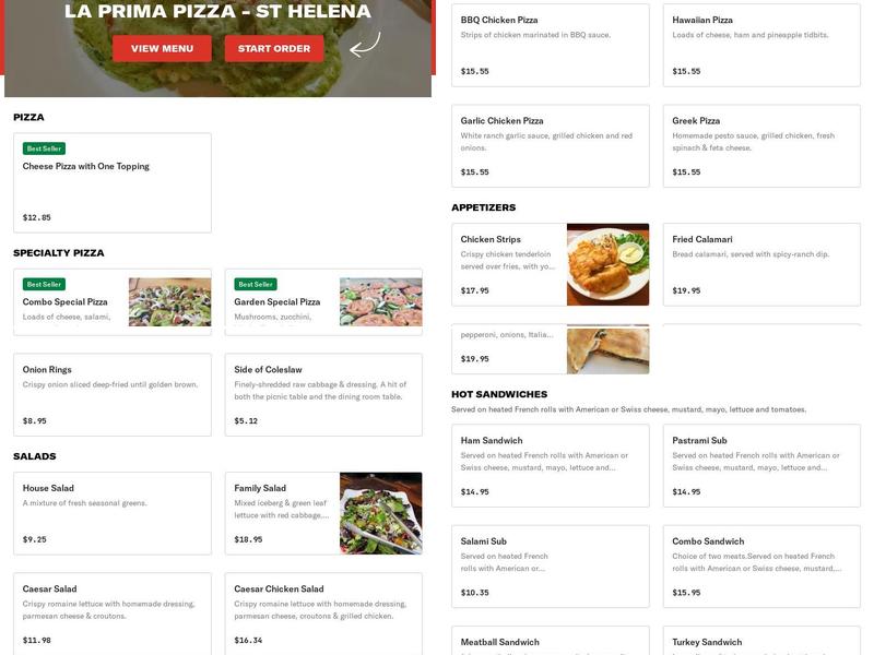 La Prima Pizza Menu