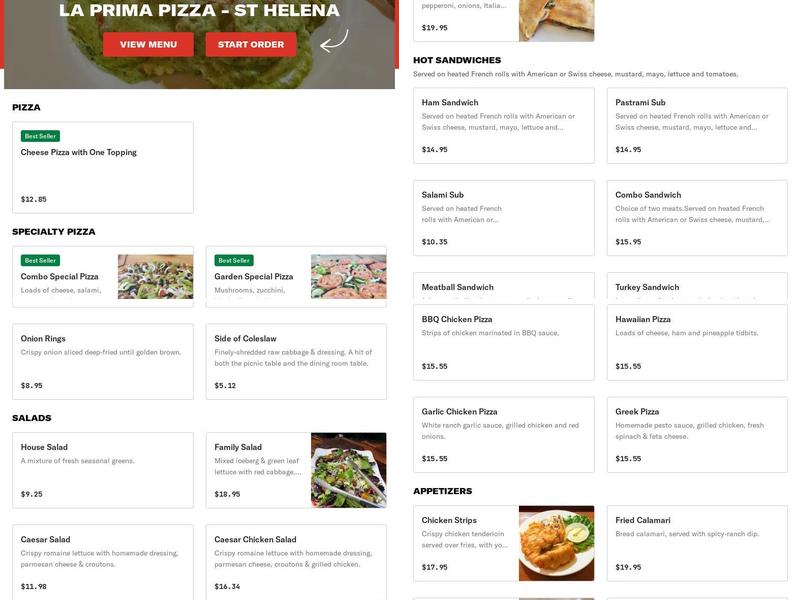 La Prima Pizza Menu