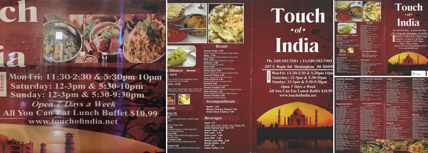 Touch of India Menu
