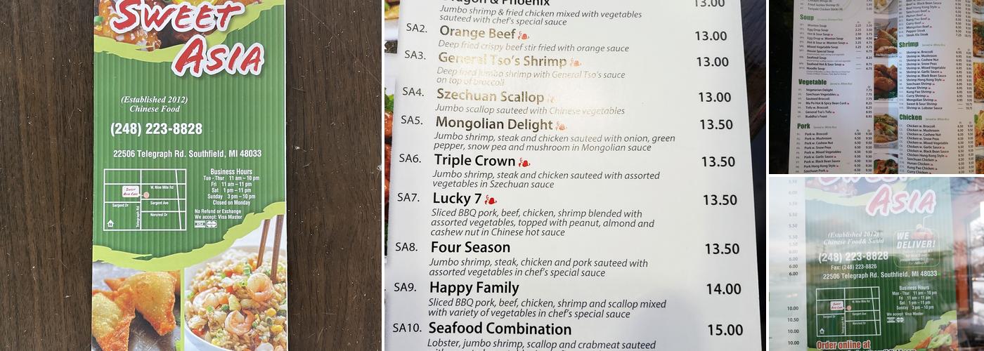 Sweet Asia Cafe Menu