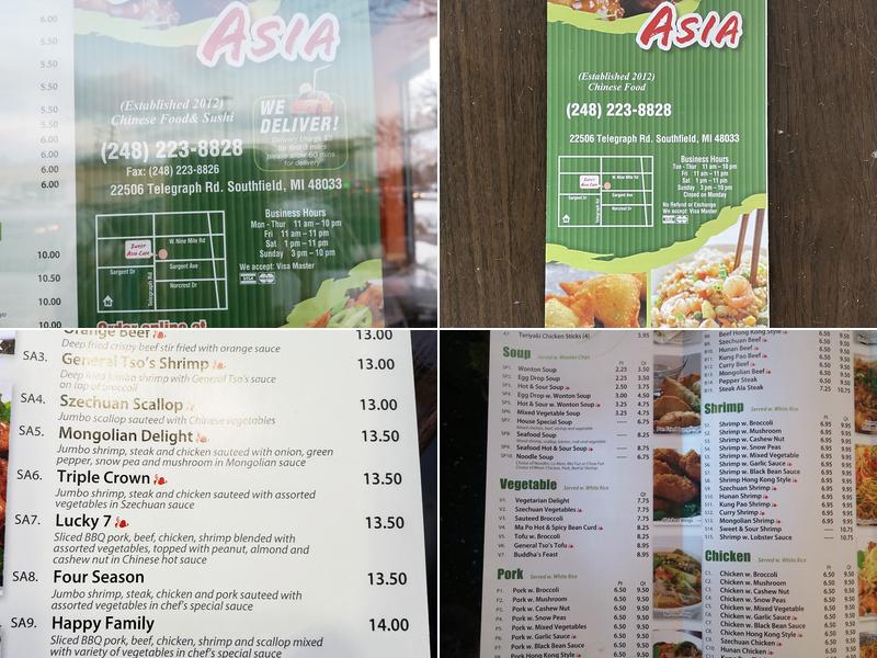 Sweet Asia Cafe Menu