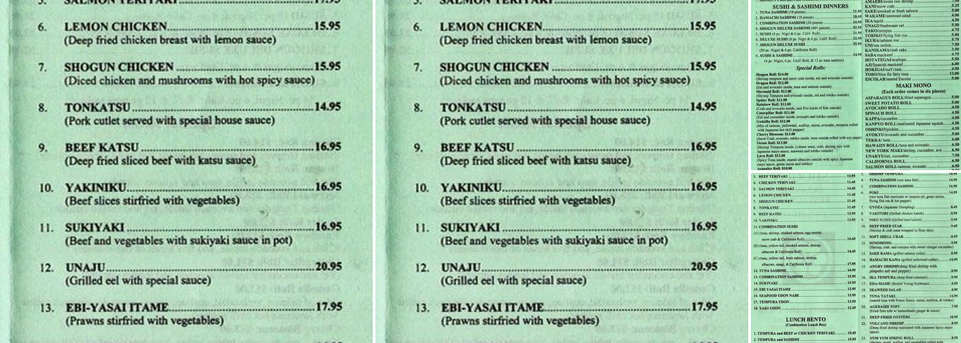 Shogun | Japanese Restaurant Menu