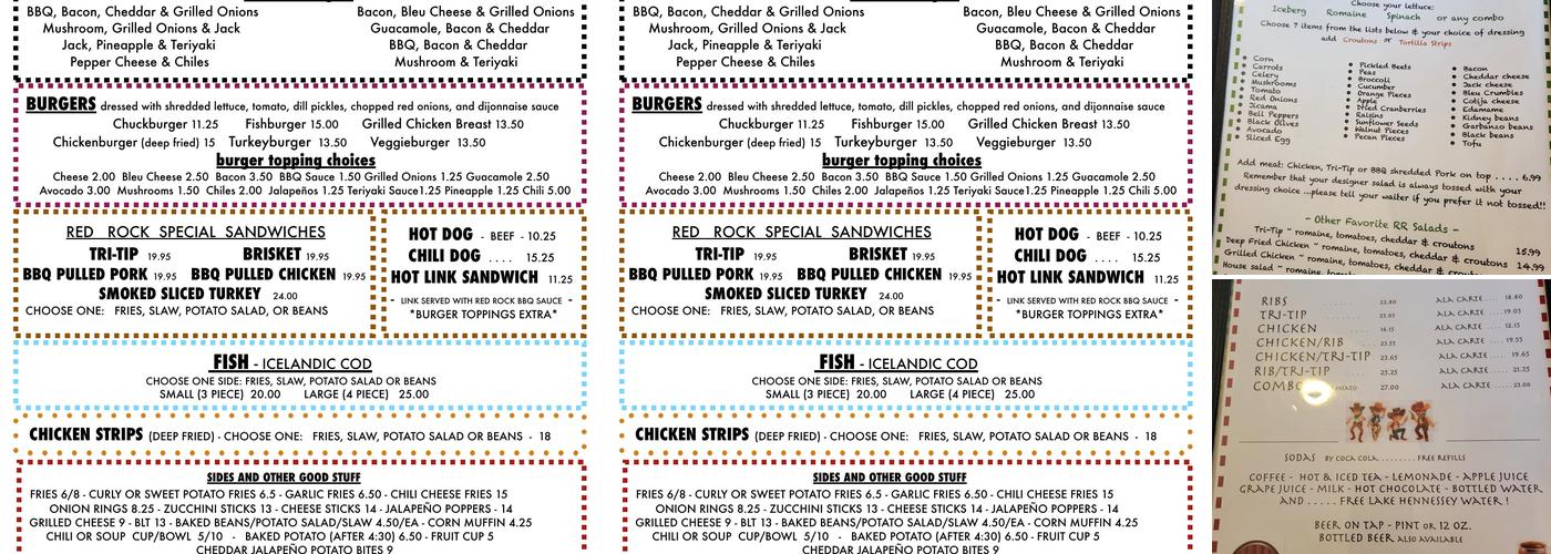 Red Rock Café Menu