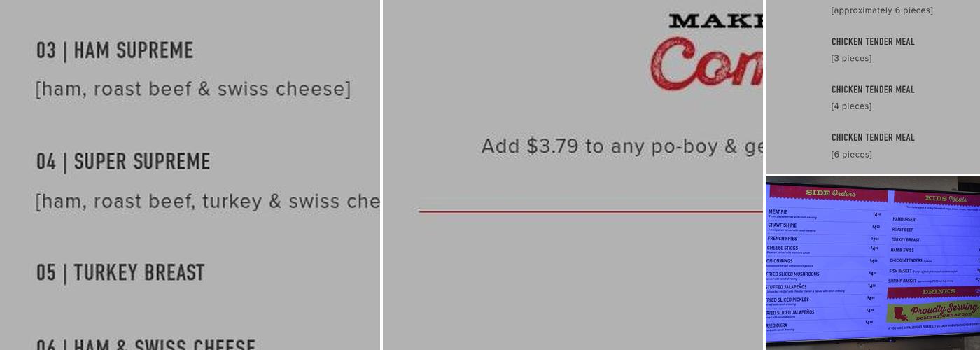 Po-Boy Express Menu