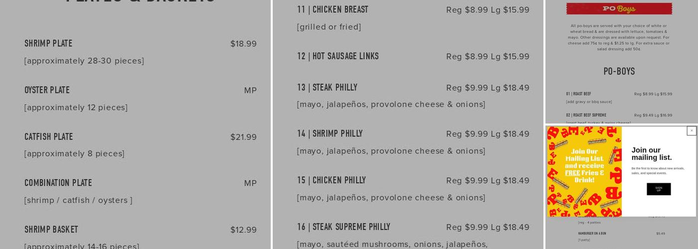 Po-Boy Express Menu