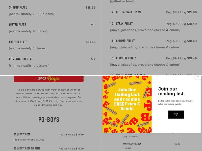 Po-Boy Express Menu