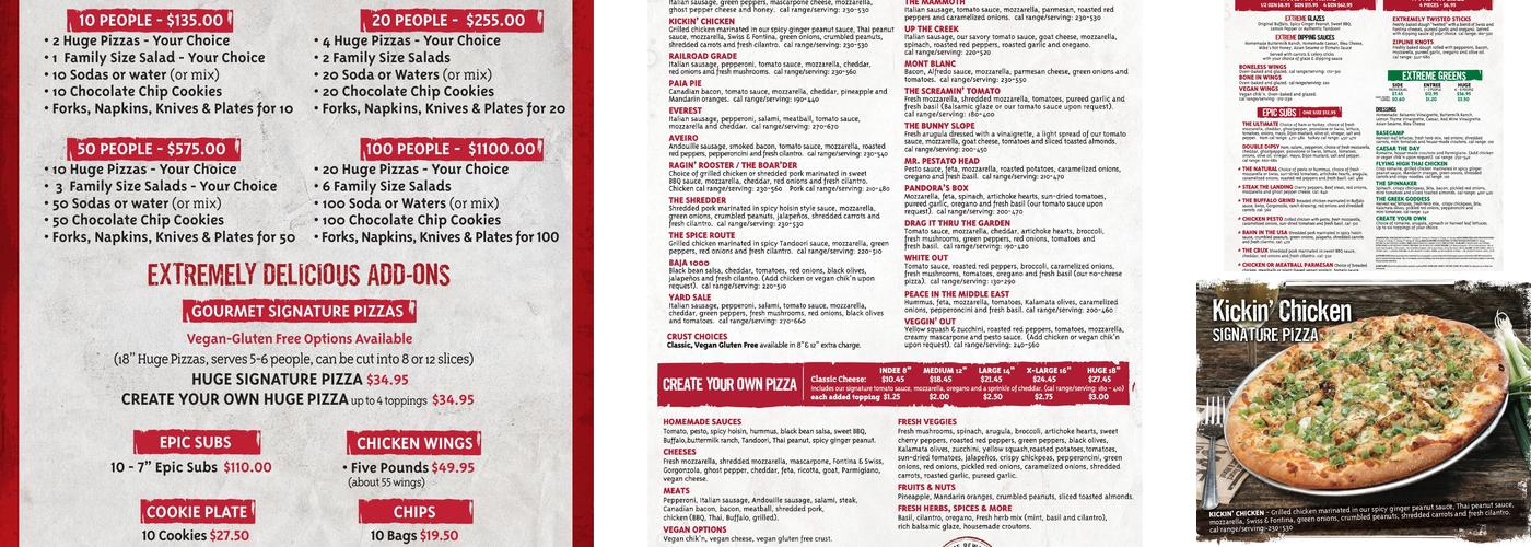 Extreme Pizza Menu