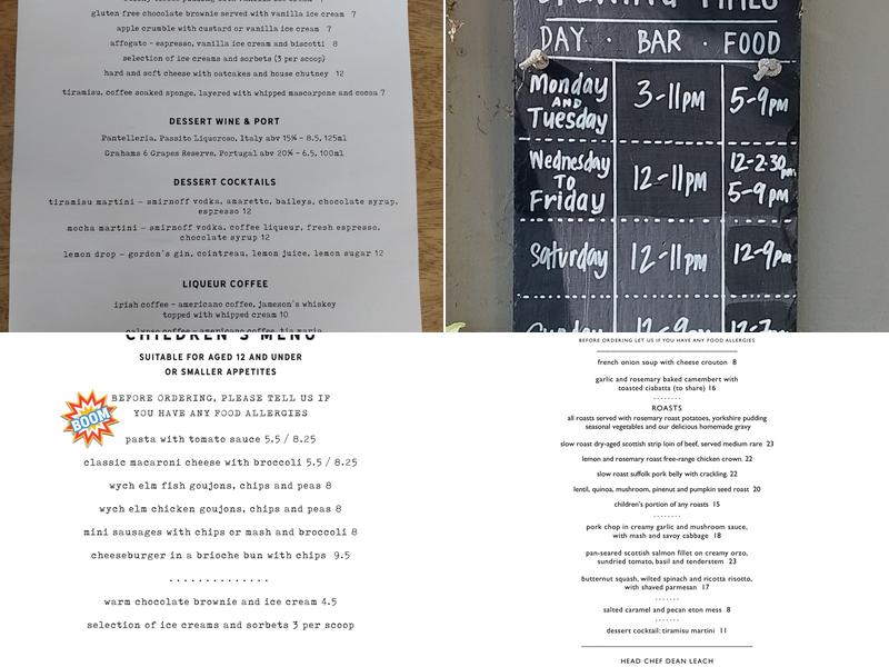 The Wych Elm Menu