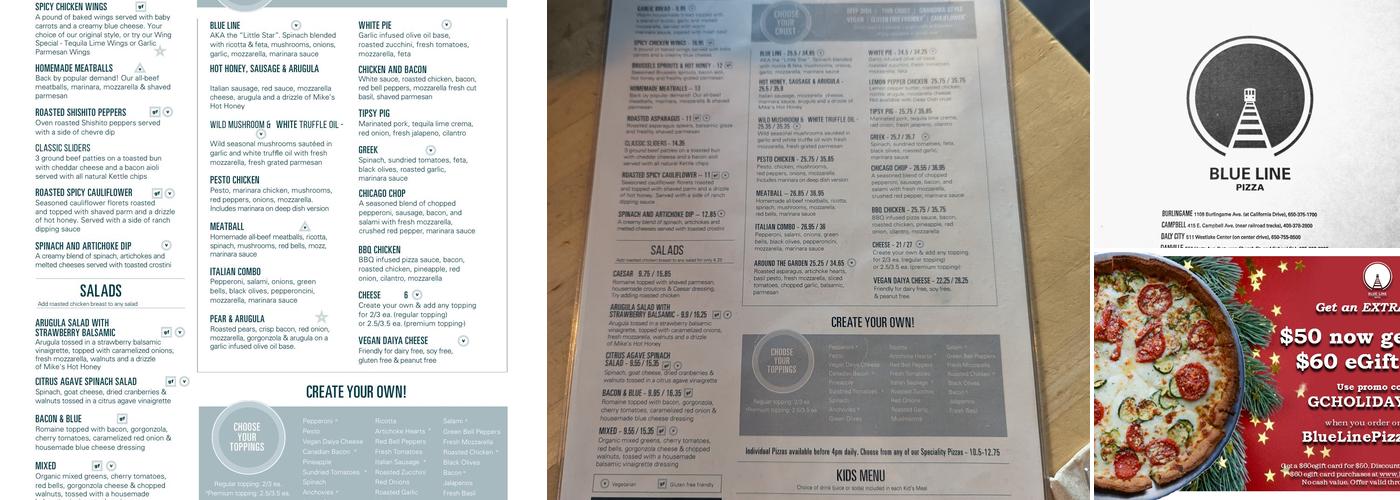 Blue Line Pizza Menu