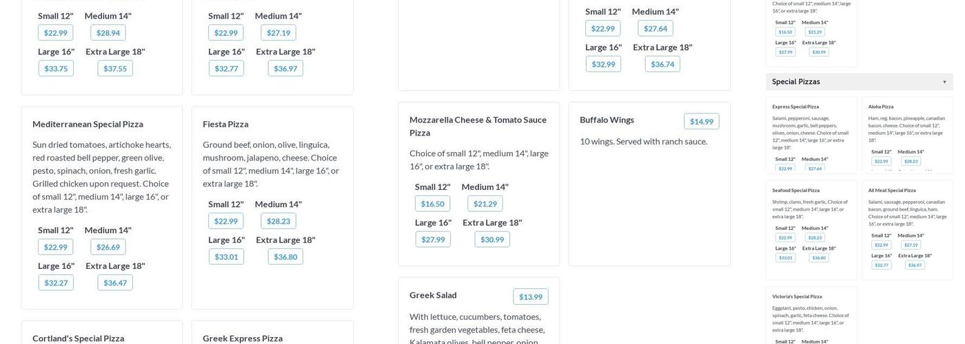 Pizza Express Menu