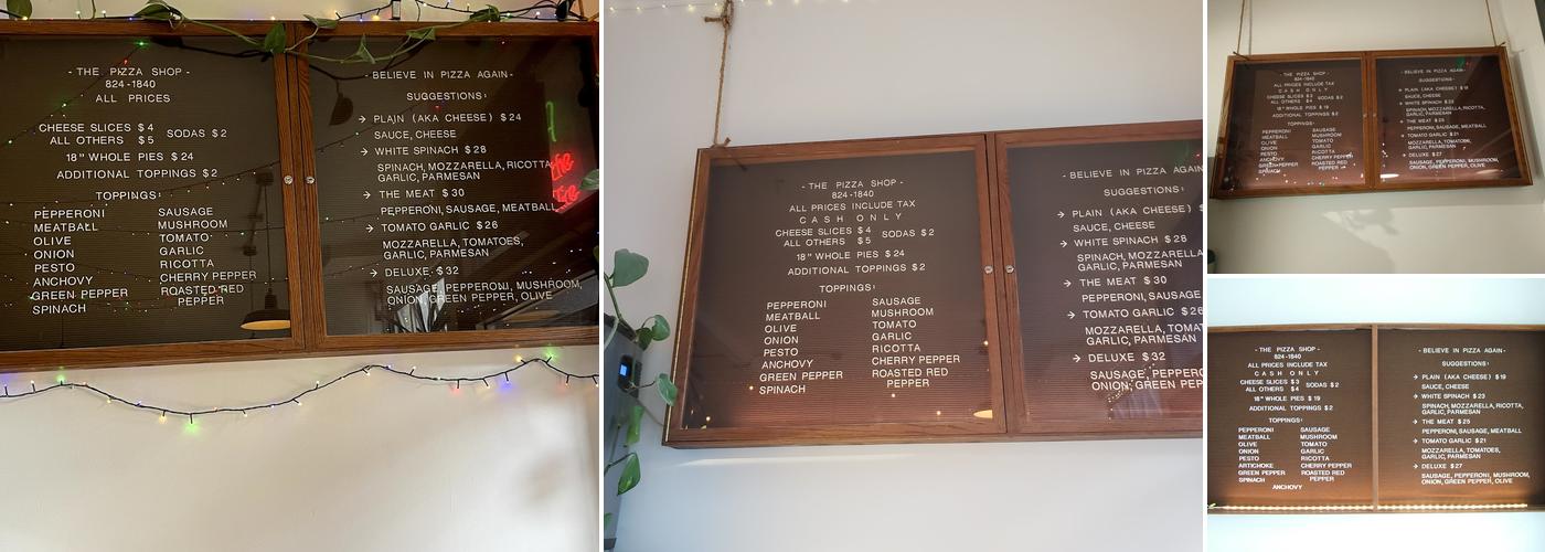 The Pizza Shop Menu