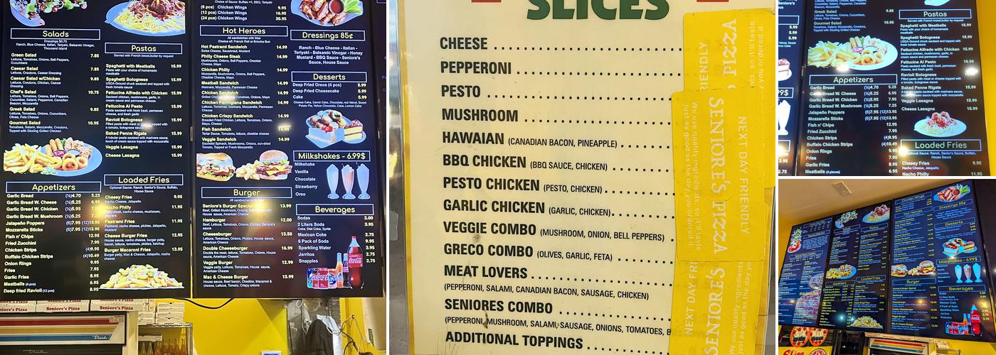 Seniores Pizza Menu