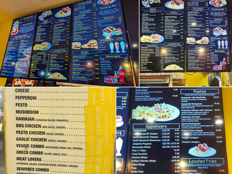 Seniores Pizza Menu