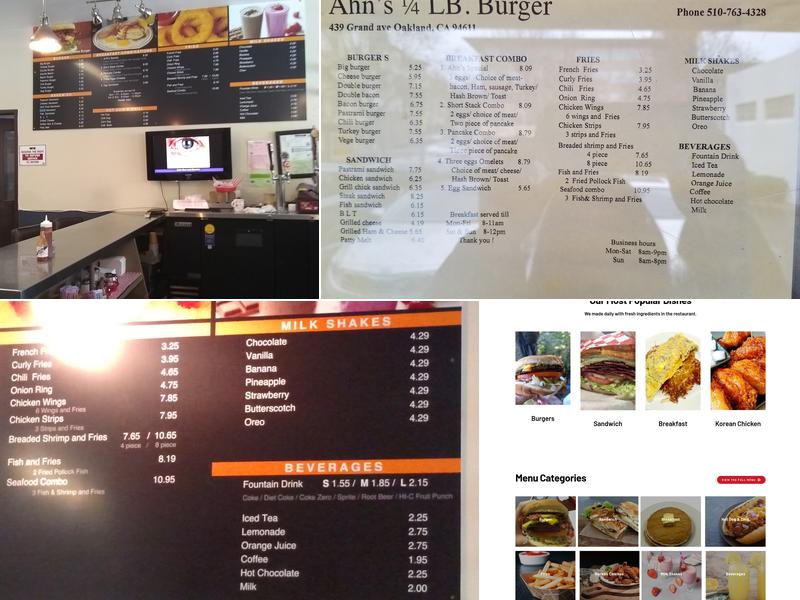 Ahn's Quarter Pound Burger Menu