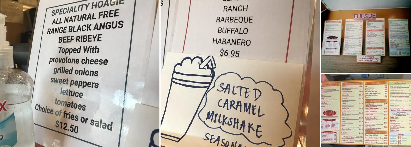Flipside Burgers, Fries and Shakes Menu