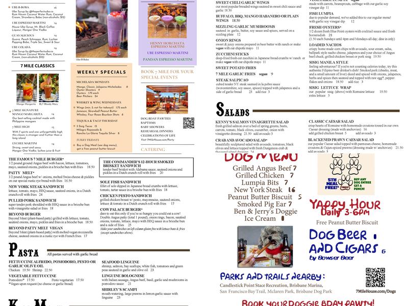 7 Mile House Sports Bar & Grill Menu