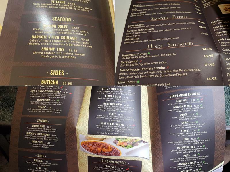 Barcote Ethiopian Restaurant Menu