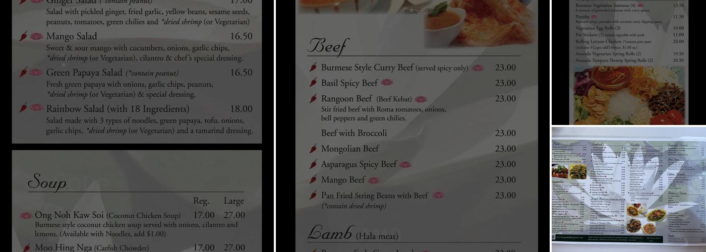 Mingalaba Restaurant Menu