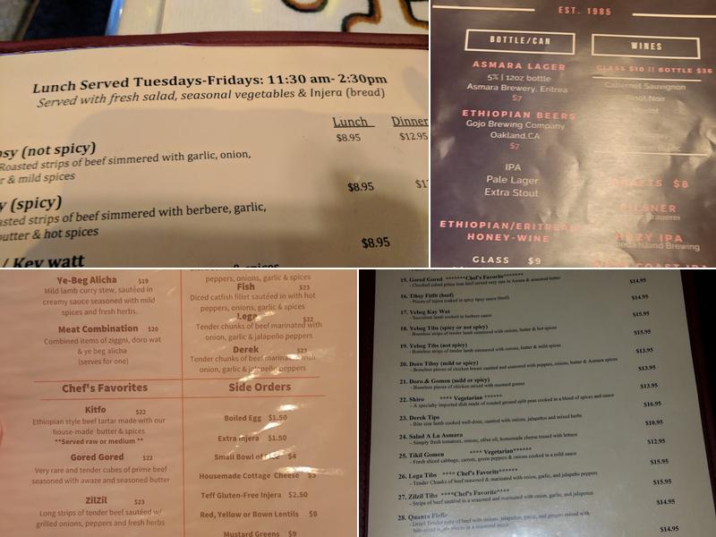 Asmara Restaurant Menu
