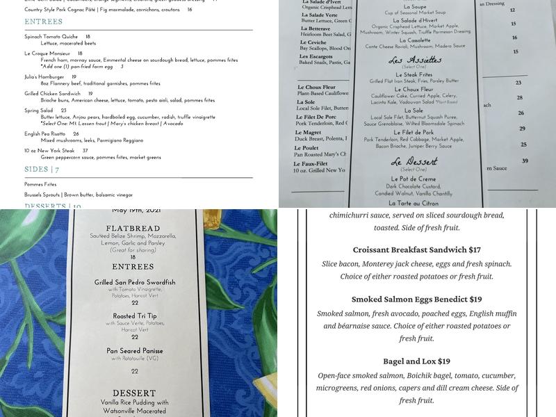 Julia's Restaurant Menu