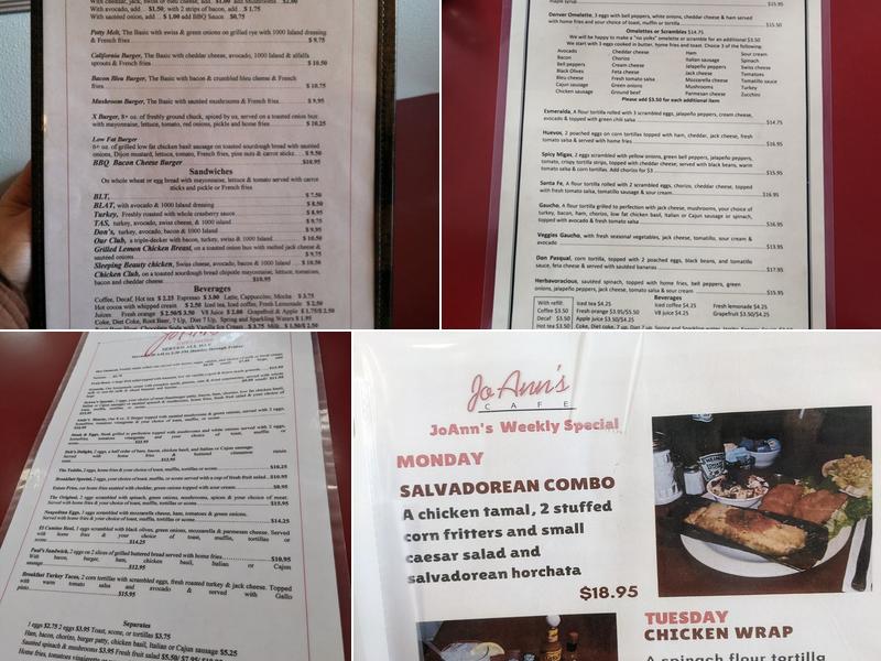 Jo Ann's Cafe Menu