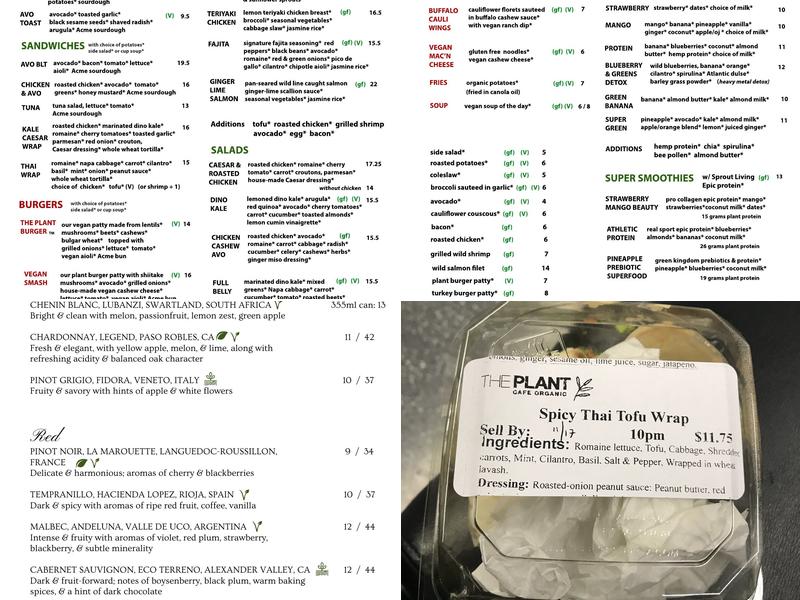 The Plant Café Organic Menu