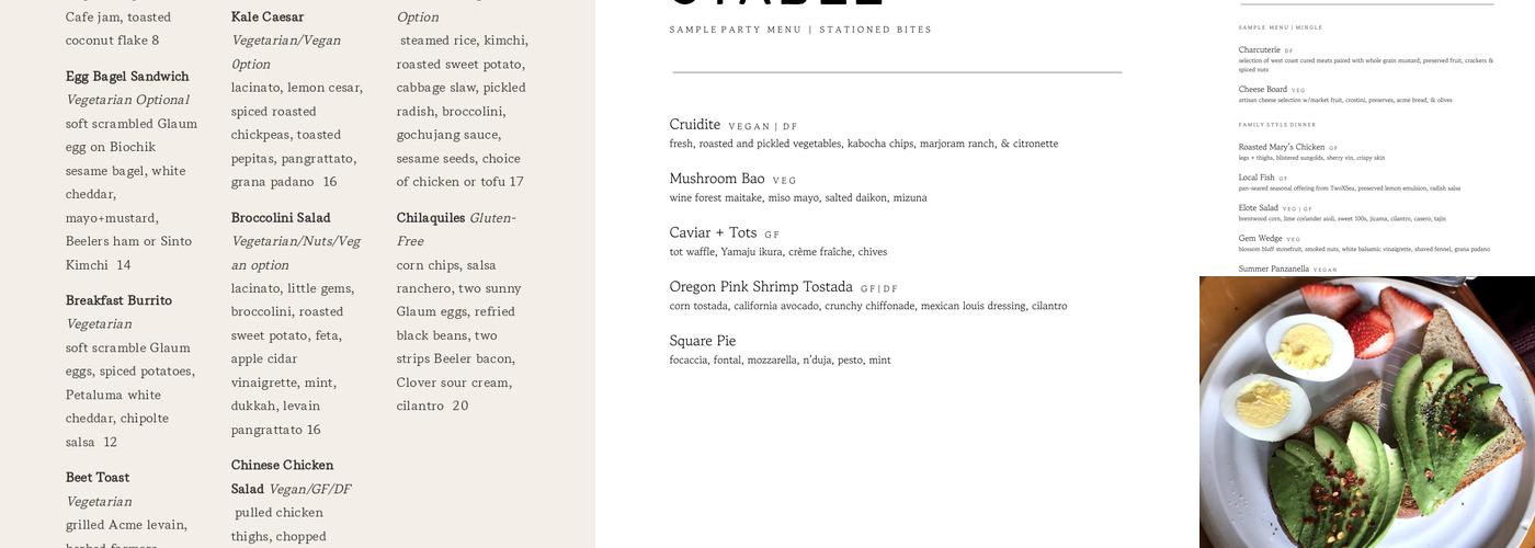 Stable Cafe Menu