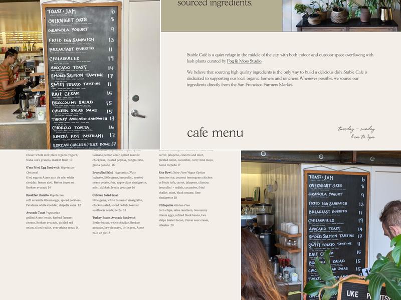 Stable Cafe Menu