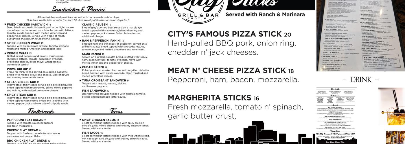 The City Grill & Bar Menu