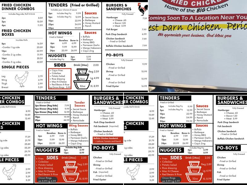 Sonny's Fried Chicken Menu