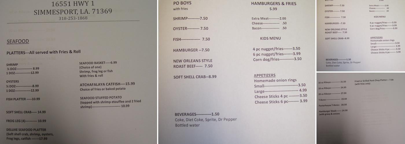 Rabalais Seafood Market Menu